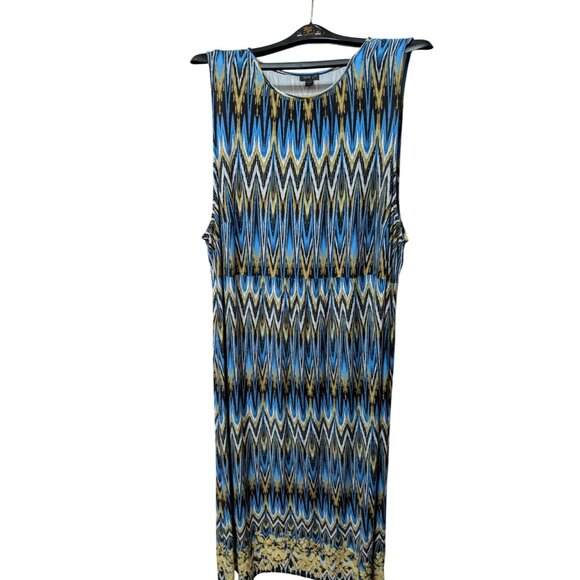 J. Jill Wearever Collection Womens 4X Sleeveless Dress Blue Yellow Chevron - Picture 1 of 7